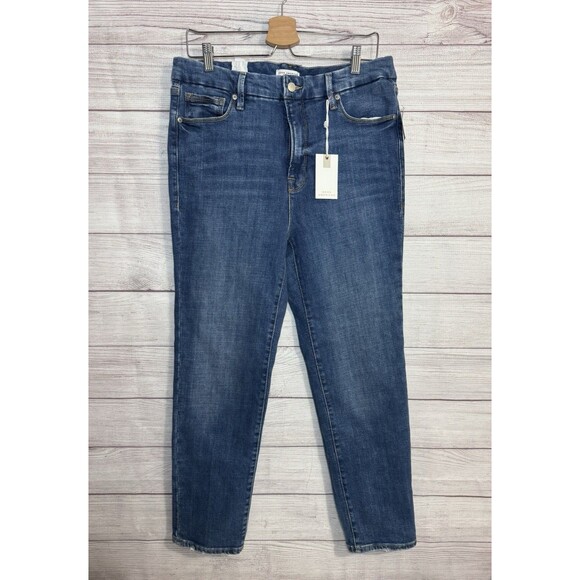 NWT Good American Good Classic Raw Hem GL386T Blue 510 Crop Ankle Jeans Size 14 - Picture 1 of 9